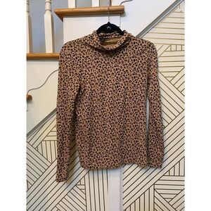 J. Crew Turtle Neck Long Sleeve Cheetah Shirt Women Size Small